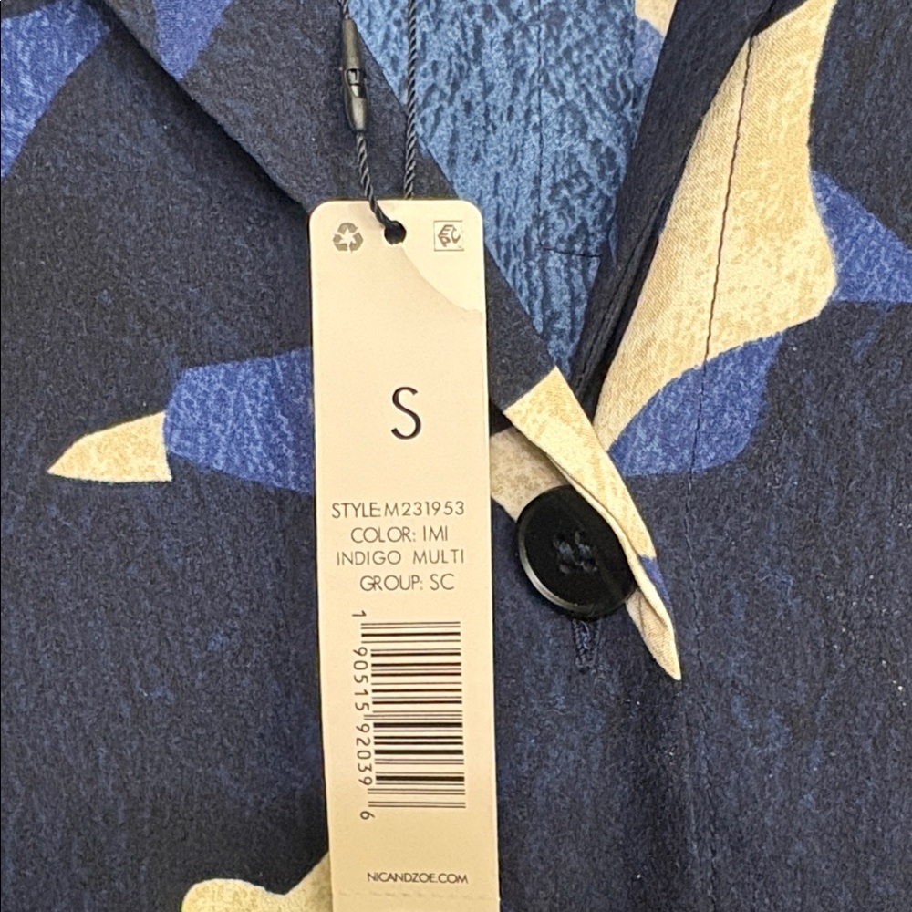 NWT NIC+ZOE Abstract Print Billow Shirt Dress Black Blue White Size S - Picture 6 of 11